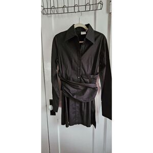 finley Kenny Thatched Black Tunic with Cummerbund Women Sz Medium button shirt